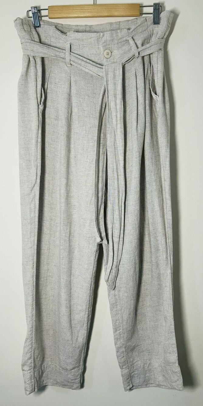 LOFT Outlet Womens Size 12 High Rise Straight Textured Linen Belted Pants Preppy